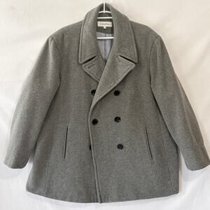 Calvin Klein Wool Blend Peacoat Mens 3XL Gray Double Breasted Jacket Coat